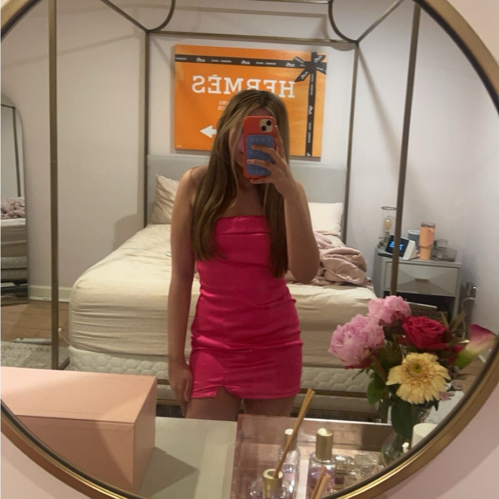 pink strapless dress